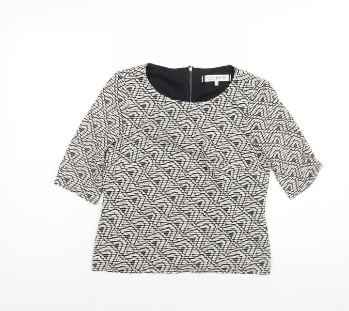 Principles Womens White Geometric Viscose Basic Blouse Size 10 Round Neck
