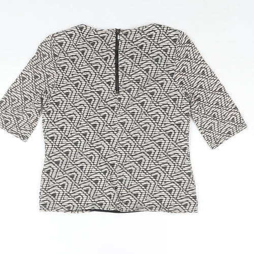 Principles Womens White Geometric Viscose Basic Blouse Size 10 Round Neck
