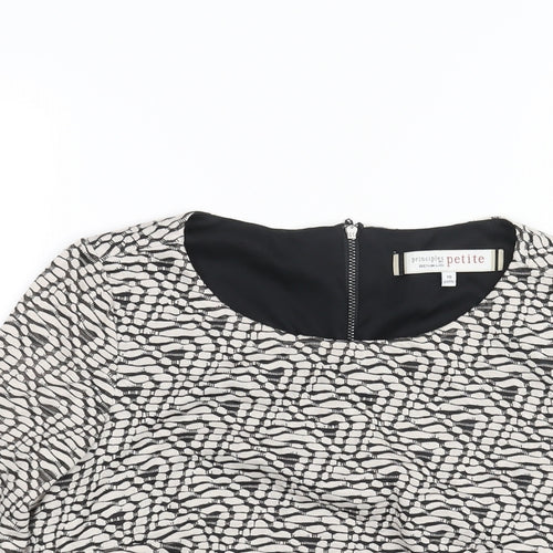 Principles Womens White Geometric Viscose Basic Blouse Size 10 Round Neck