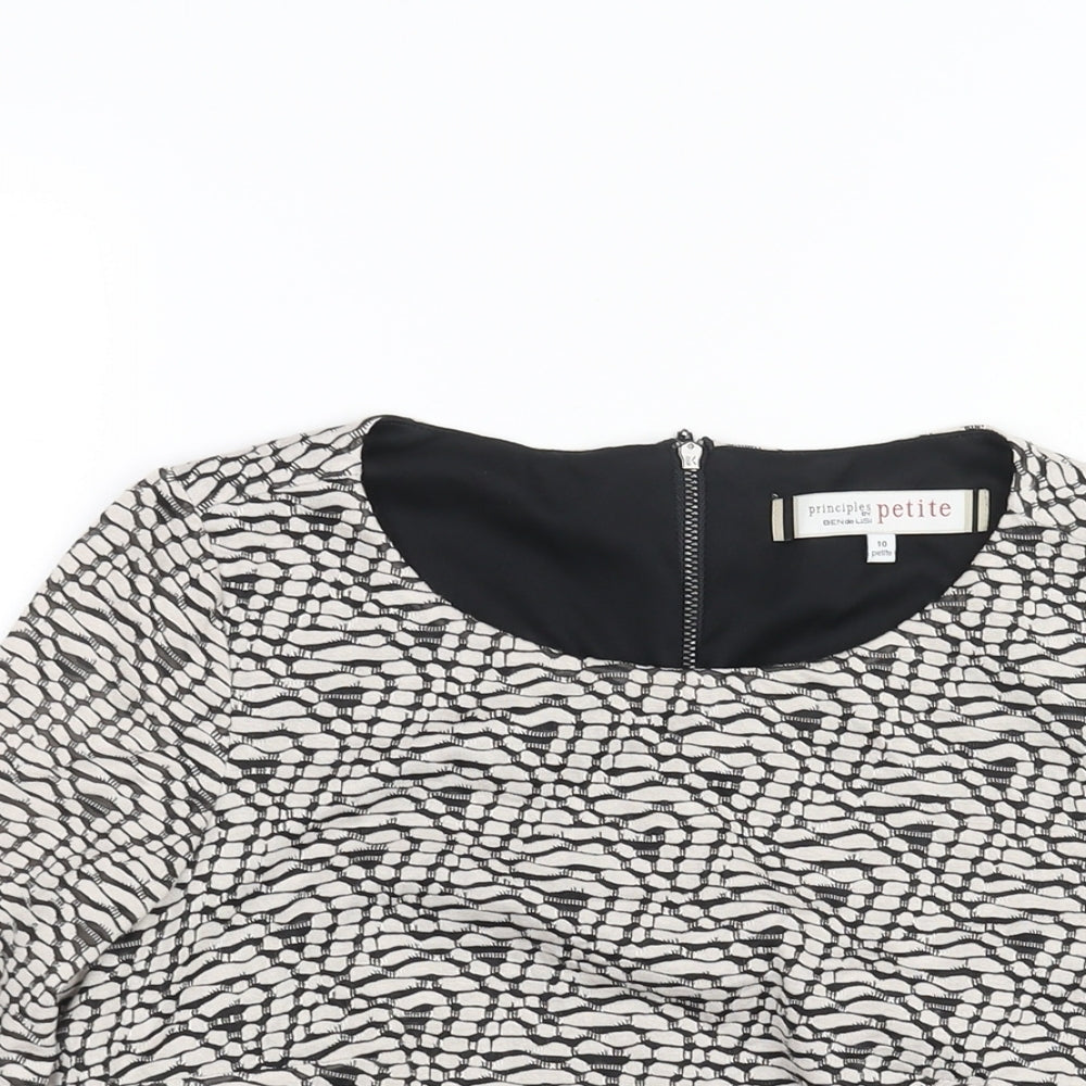 Principles Womens White Geometric Viscose Basic Blouse Size 10 Round Neck