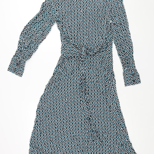 Marks and Spencer Womens Multicoloured Geometric Viscose Shirt Dress Size 6 Collared Button - Belted