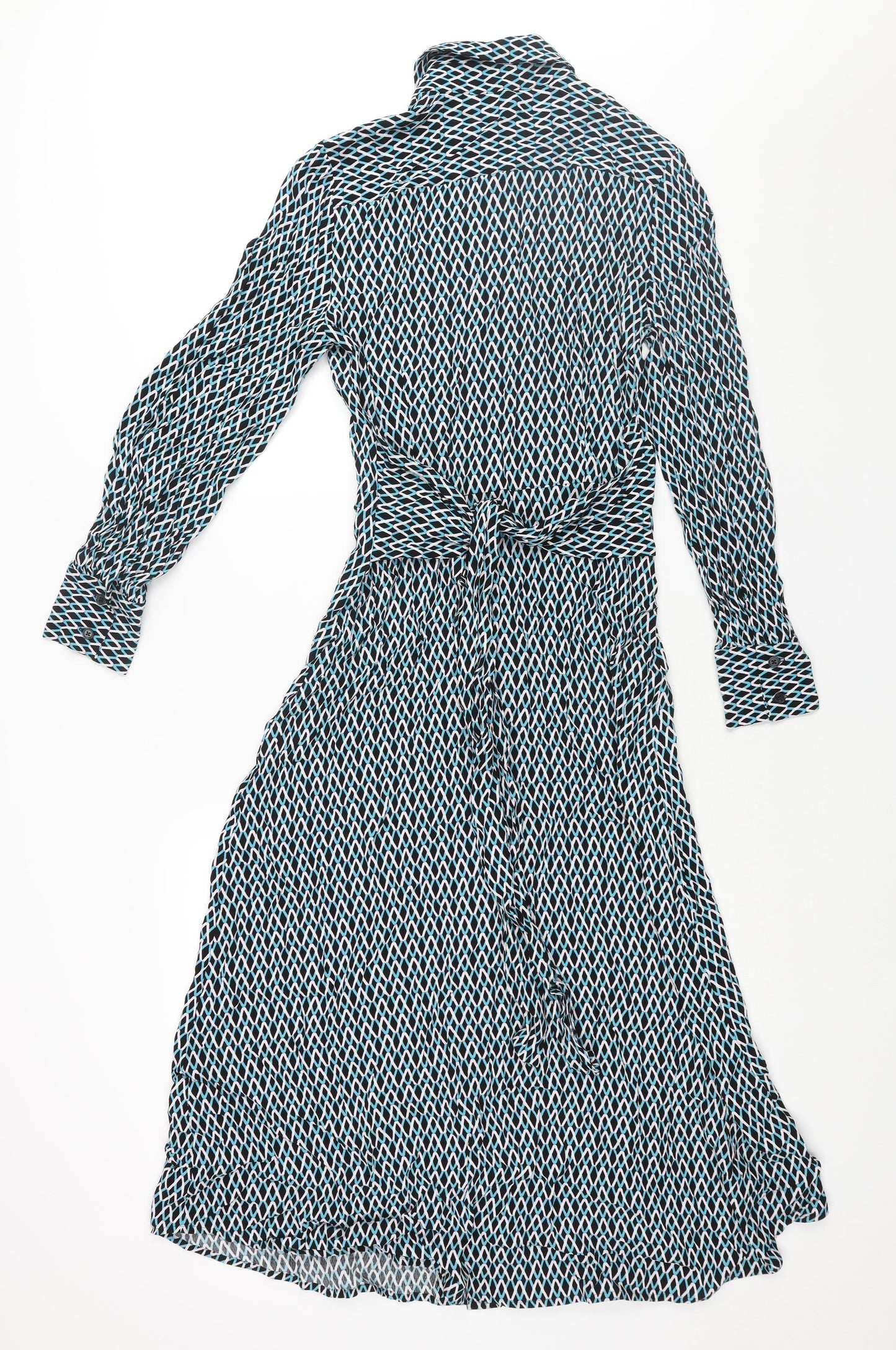 Marks and Spencer Womens Multicoloured Geometric Viscose Shirt Dress Size 6 Collared Button - Belted