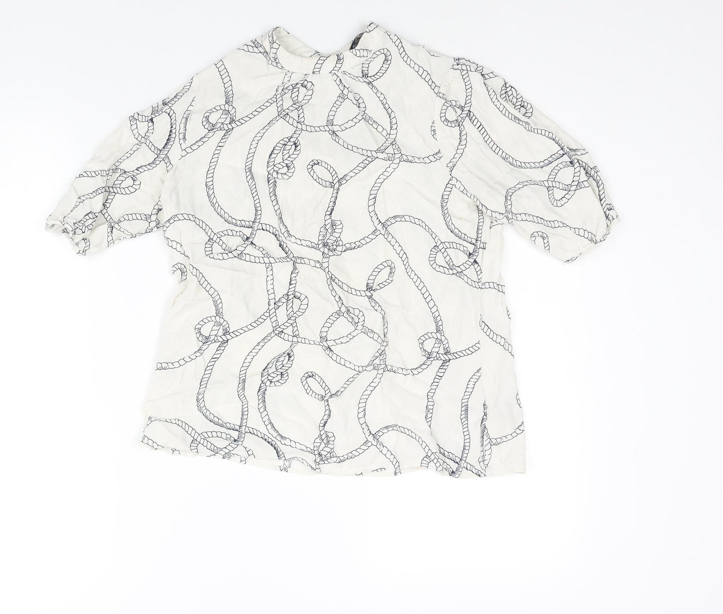 Marks and Spencer Womens White Geometric Viscose Basic Blouse Size 12 Mock Neck - Rope Pattern