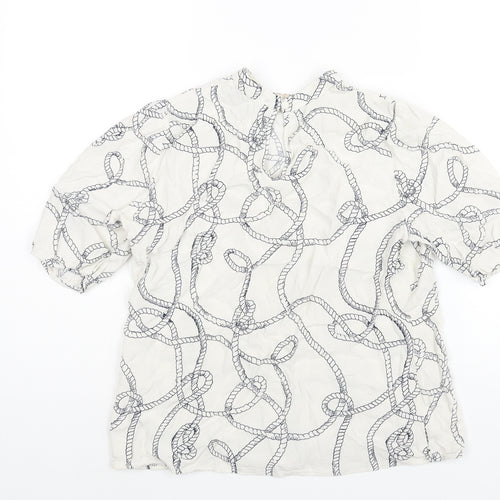 Marks and Spencer Womens White Geometric Viscose Basic Blouse Size 12 Mock Neck - Rope Pattern