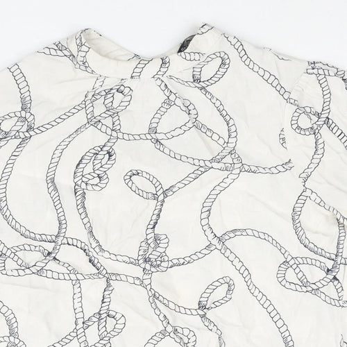 Marks and Spencer Womens White Geometric Viscose Basic Blouse Size 12 Mock Neck - Rope Pattern