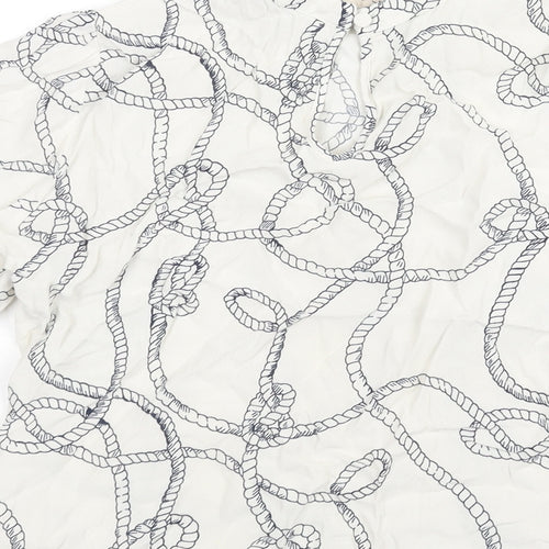 Marks and Spencer Womens White Geometric Viscose Basic Blouse Size 12 Mock Neck - Rope Pattern