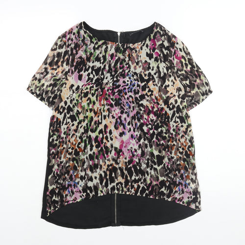 Poppy Lux Womens Multicoloured Polyester Basic Blouse Size 8 Round Neck - Leopard Print