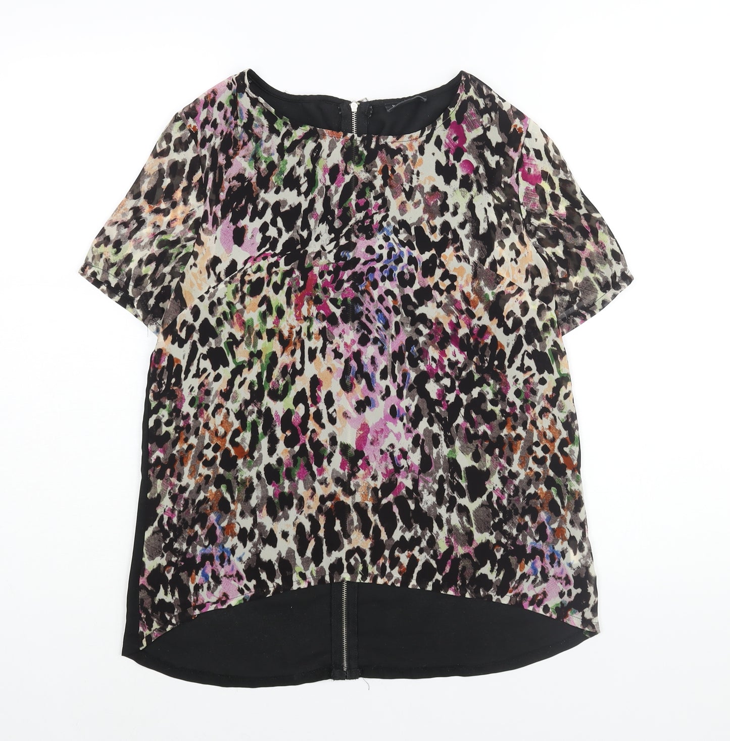 Poppy Lux Womens Multicoloured Polyester Basic Blouse Size 8 Round Neck - Leopard Print