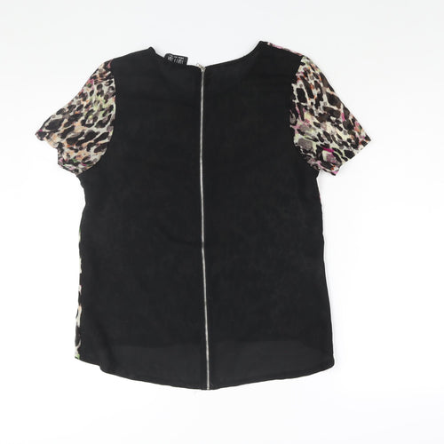 Poppy Lux Womens Multicoloured Polyester Basic Blouse Size 8 Round Neck - Leopard Print