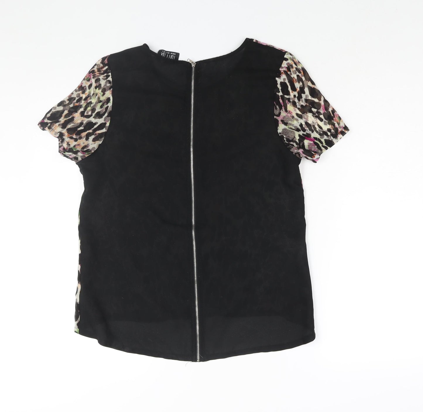 Poppy Lux Womens Multicoloured Polyester Basic Blouse Size 8 Round Neck - Leopard Print