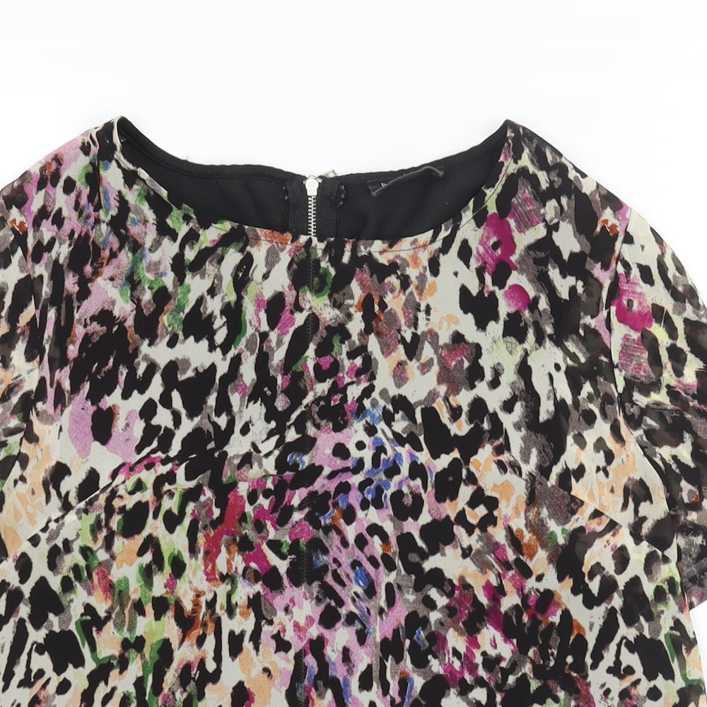 Poppy Lux Womens Multicoloured Polyester Basic Blouse Size 8 Round Neck - Leopard Print