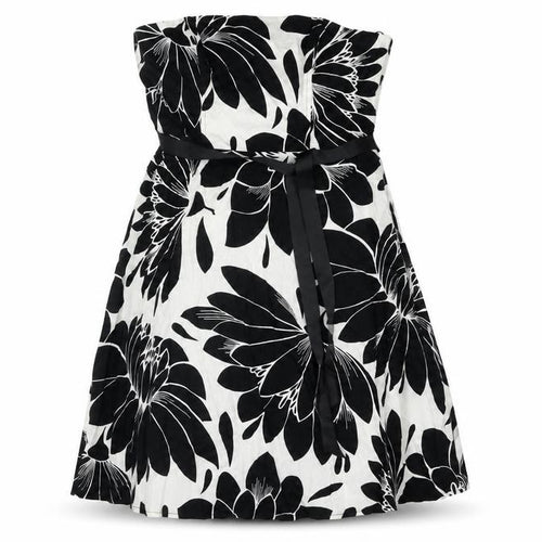 M&Co Womens Black Floral Cotton A-Line Size 12 Square Neck Zip - Belted