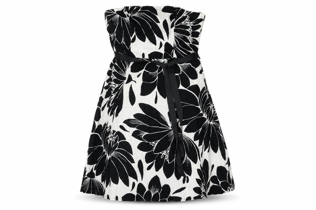M&Co Womens Black Floral Cotton A-Line Size 12 Square Neck Zip - Belted