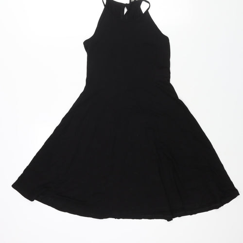 ASOS Womens Black Viscose A-Line Size 8 Round Neck Button