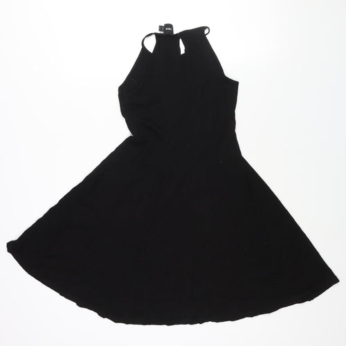ASOS Womens Black Viscose A-Line Size 8 Round Neck Button