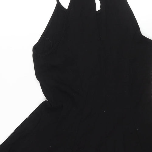 ASOS Womens Black Viscose A-Line Size 8 Round Neck Button