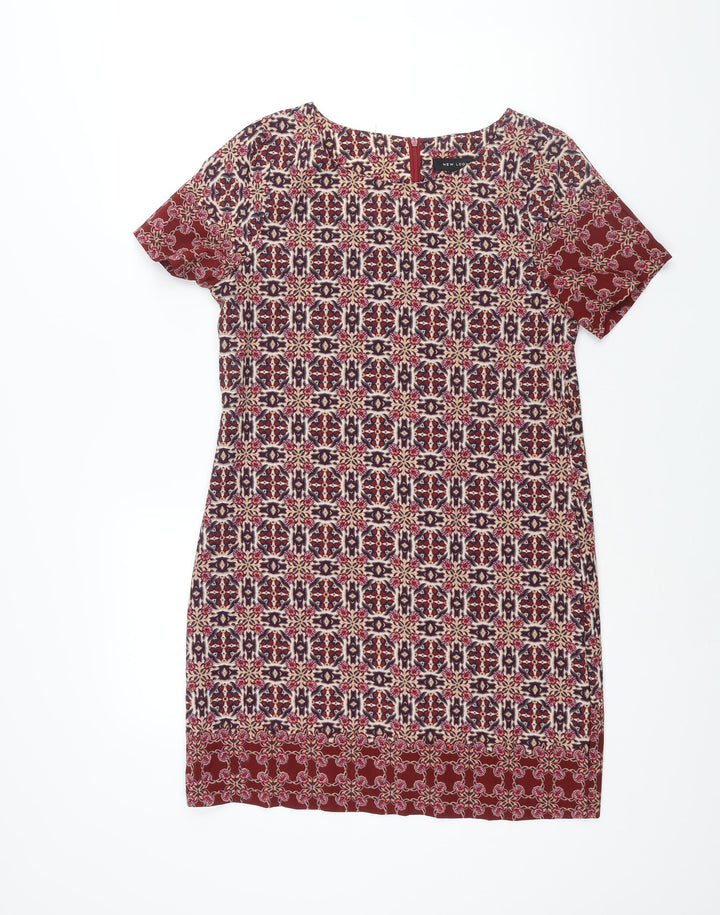 New Look Womens Multicoloured Geometric Polyester Shift Size 10 Round Neck Zip