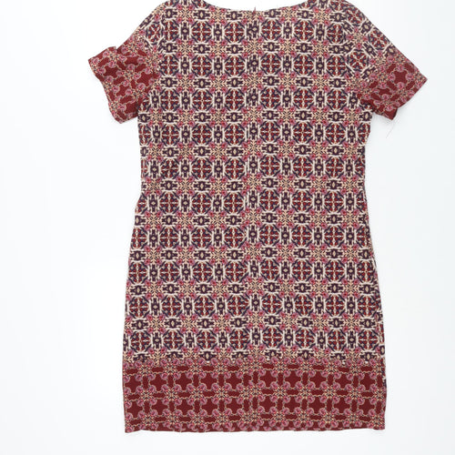 New Look Womens Multicoloured Geometric Polyester Shift Size 10 Round Neck Zip
