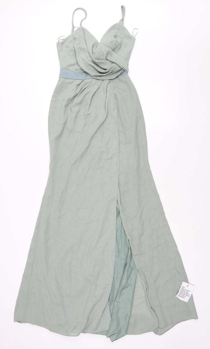 ASOS Womens Green Polyester Ball Gown Size 4 V-Neck Button