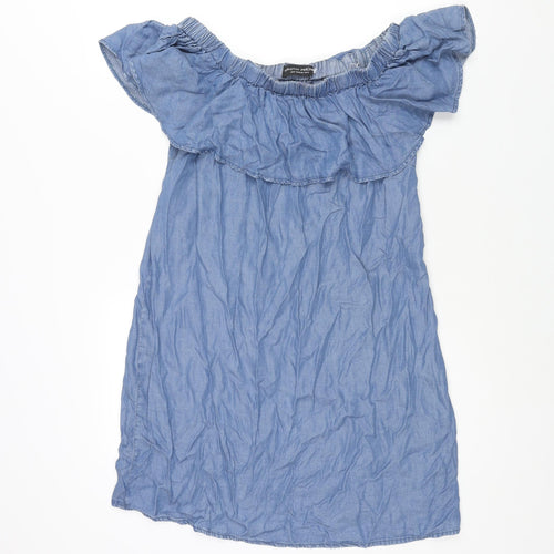 Dorothy Perkins Womens Blue Lyocell Shift Size 12 Off the Shoulder Pullover - Frill