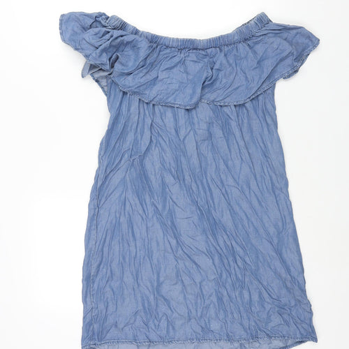 Dorothy Perkins Womens Blue Lyocell Shift Size 12 Off the Shoulder Pullover - Frill