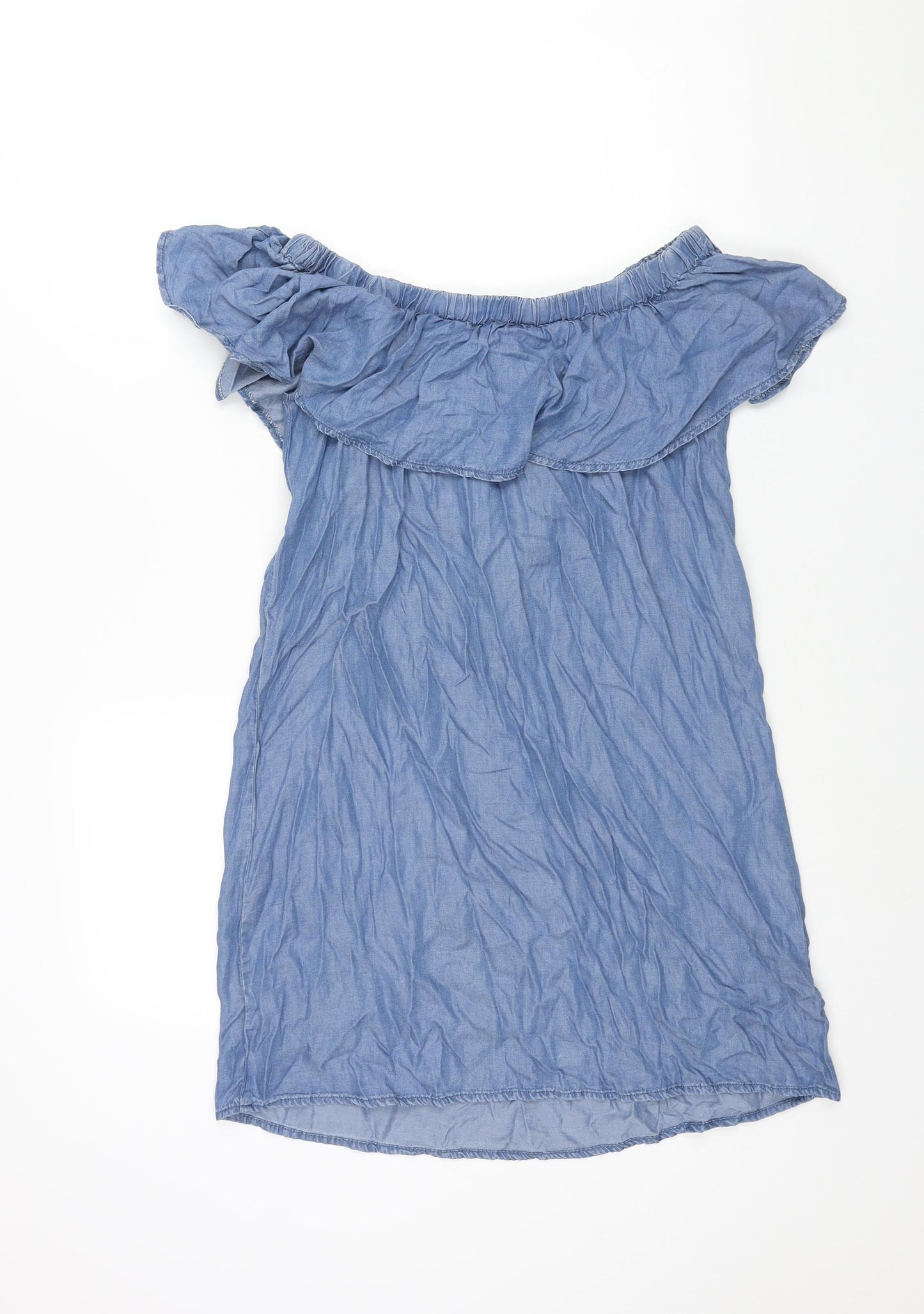 Dorothy Perkins Womens Blue Lyocell Shift Size 12 Off the Shoulder Pullover - Frill