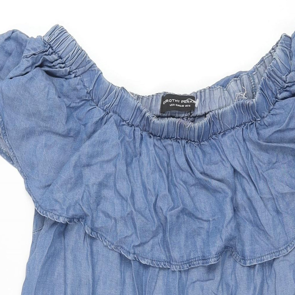 Dorothy Perkins Womens Blue Lyocell Shift Size 12 Off the Shoulder Pullover - Frill