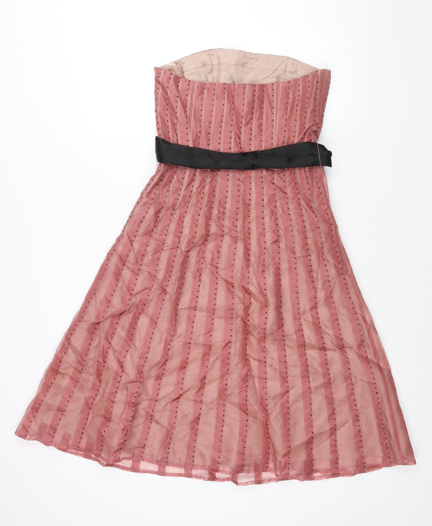 Coast Womens Pink Striped Silk A-Line Size 10 Square Neck Zip - Beading Belted