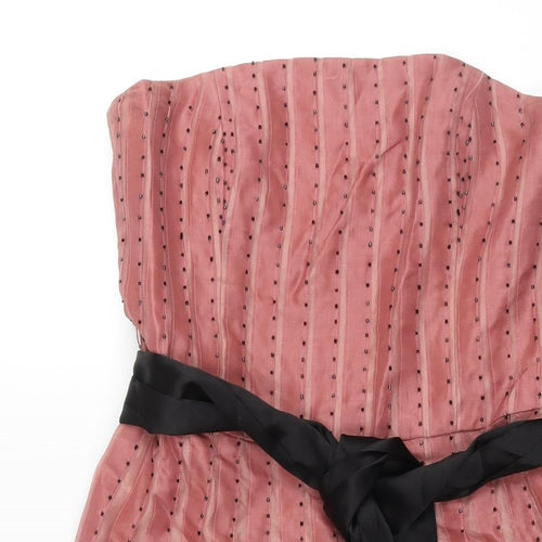 Coast Womens Pink Striped Silk A-Line Size 10 Square Neck Zip - Beading Belted