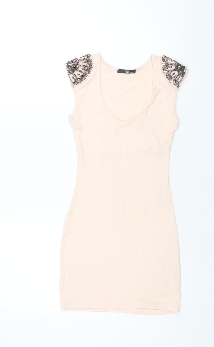 Jane Norman Womens Pink Viscose Mini Size 8 Round Neck Pullover - Beading Detail