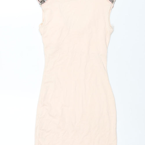 Jane Norman Womens Pink Viscose Mini Size 8 Round Neck Pullover - Beading Detail