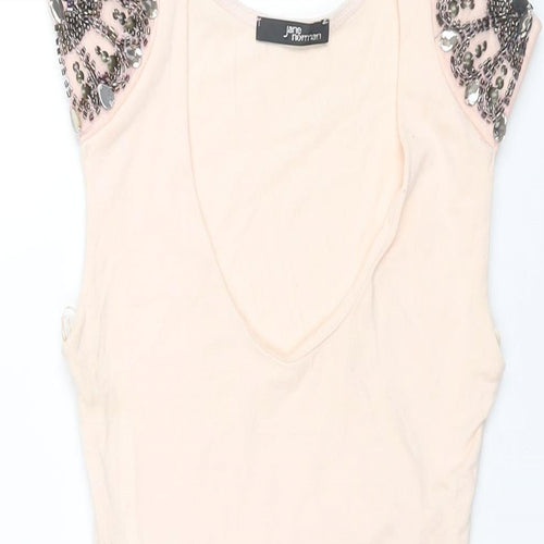 Jane Norman Womens Pink Viscose Mini Size 8 Round Neck Pullover - Beading Detail