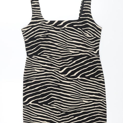 H&M Womens Black Geometric Polyester Bodycon Size L Square Neck Pullover