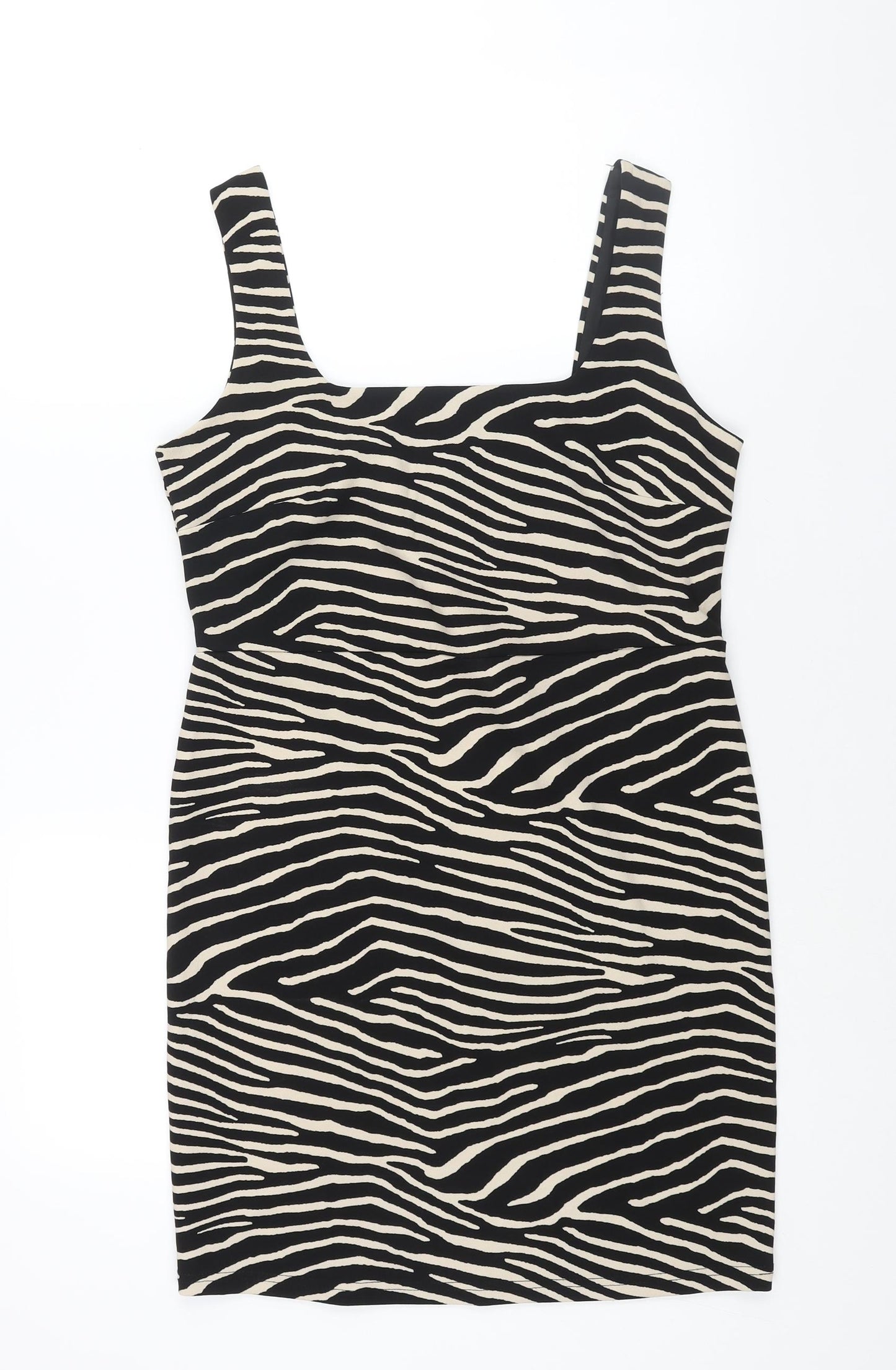 H&M Womens Black Geometric Polyester Bodycon Size L Square Neck Pullover