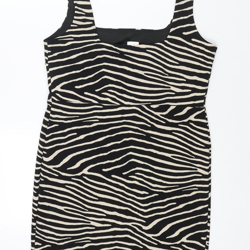 H&M Womens Black Geometric Polyester Bodycon Size L Square Neck Pullover