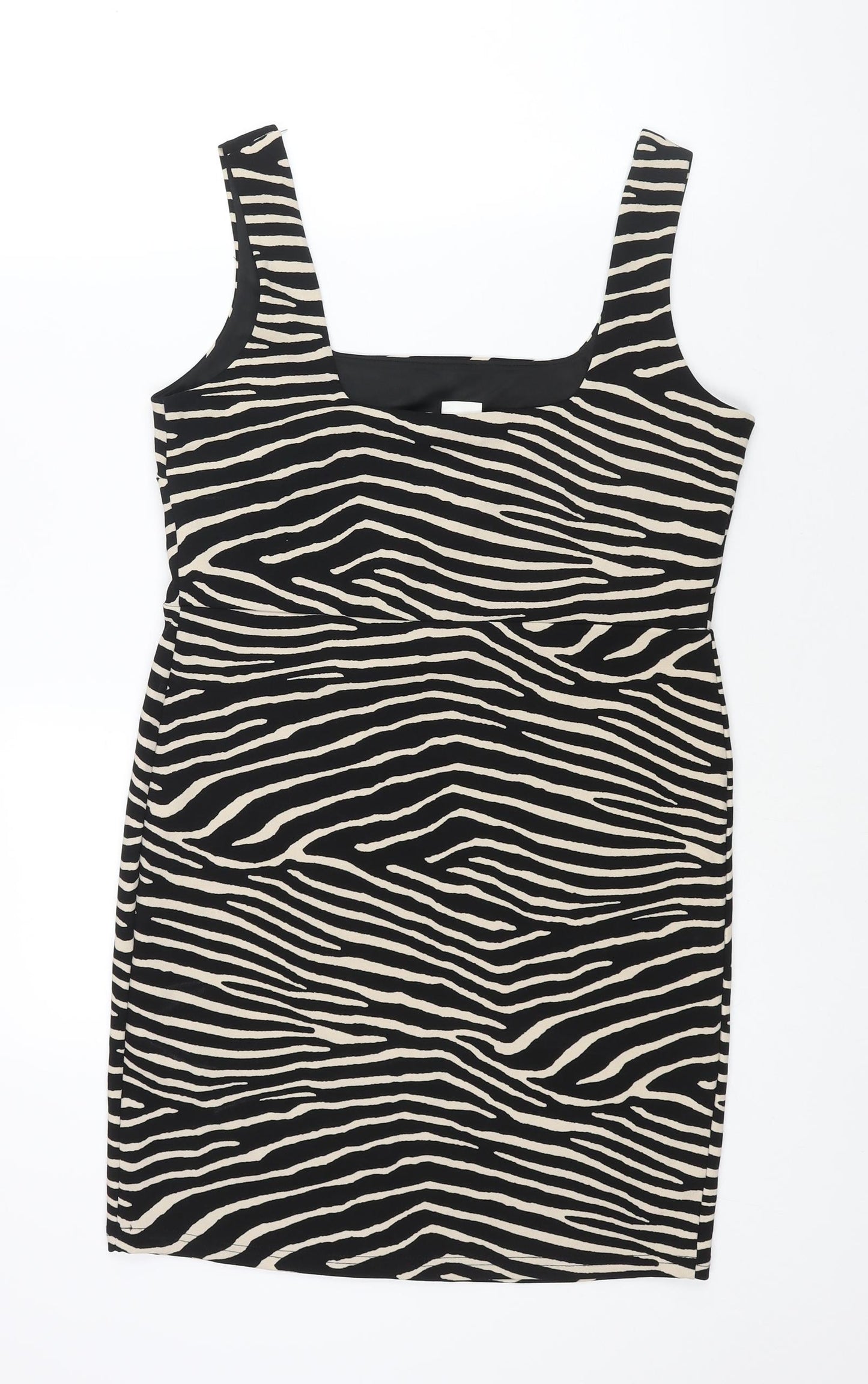 H&M Womens Black Geometric Polyester Bodycon Size L Square Neck Pullover