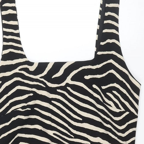 H&M Womens Black Geometric Polyester Bodycon Size L Square Neck Pullover