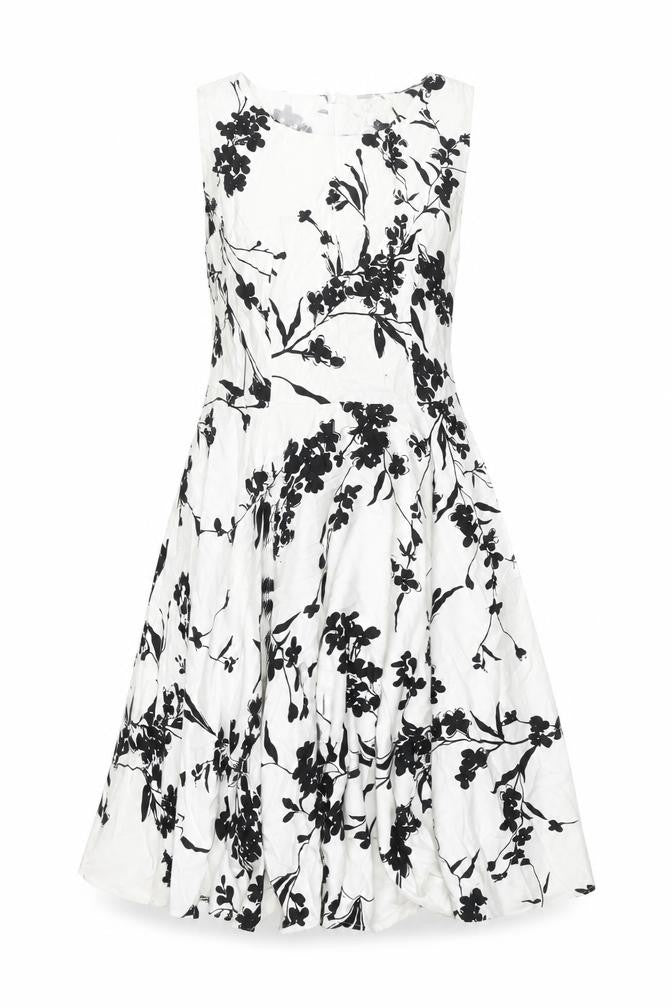 Front view of Grace Clarin women’s white floral polyester fit & flare, size L, round neck zip