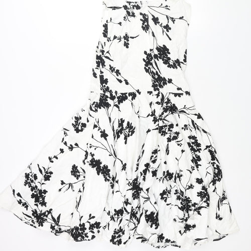 Grace Clarin Womens White Floral Polyester Fit & Flare Size L Round Neck Zip