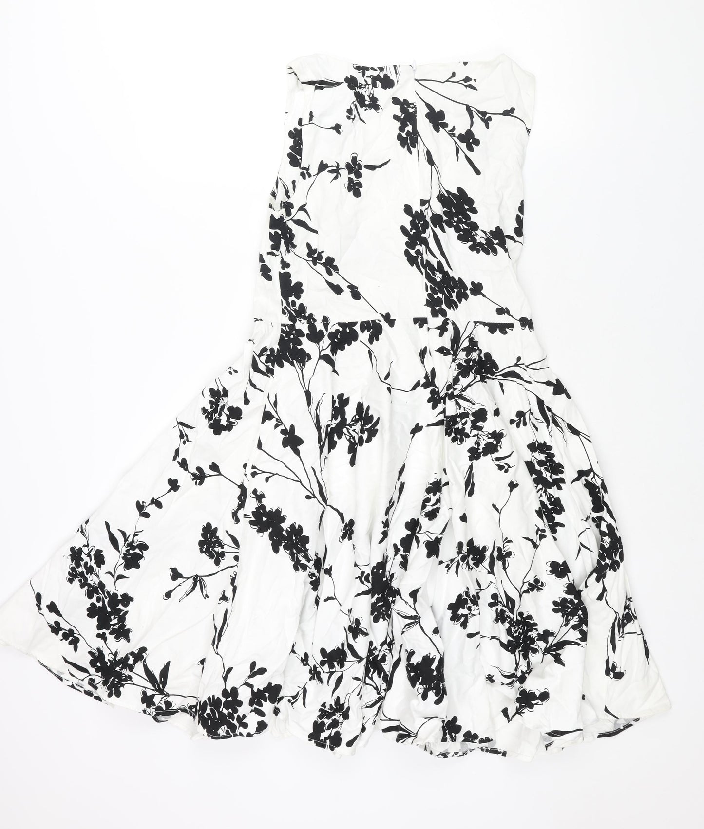 Grace Clarin Womens White Floral Polyester Fit & Flare Size L Round Neck Zip
