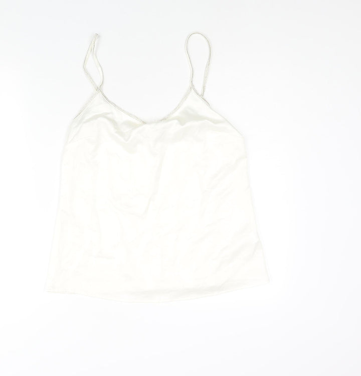 River Island Womens Ivory Polyester Camisole Blouse Size 10 V-Neck - Pearl Rhinestone Straps