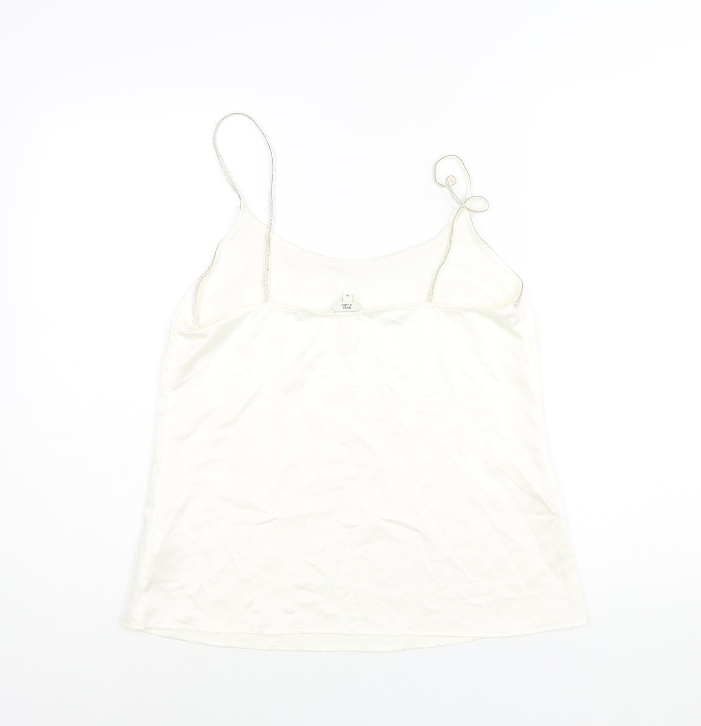 River Island Womens Ivory Polyester Camisole Blouse Size 10 V-Neck - Pearl Rhinestone Straps