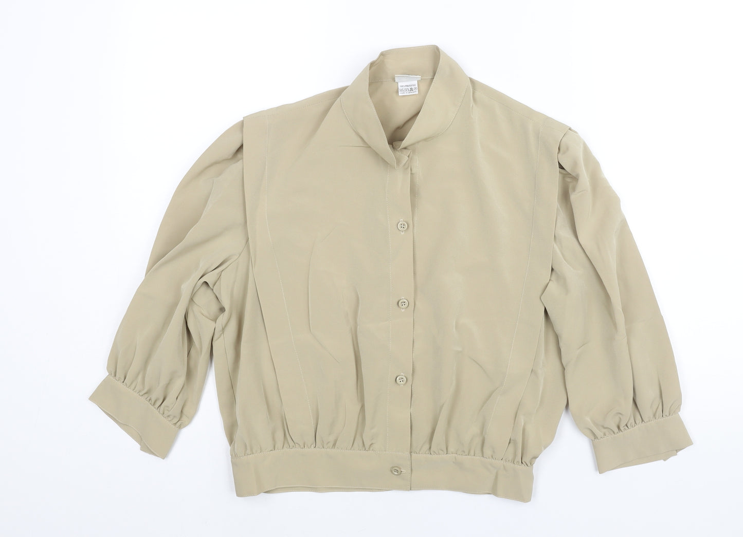Elinette Womens Beige Polyester Basic Blouse Size 14 Mock Neck