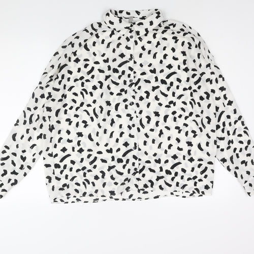 ASOS Womens White Geometric Polyester Basic Button-Up Size 14 Collared