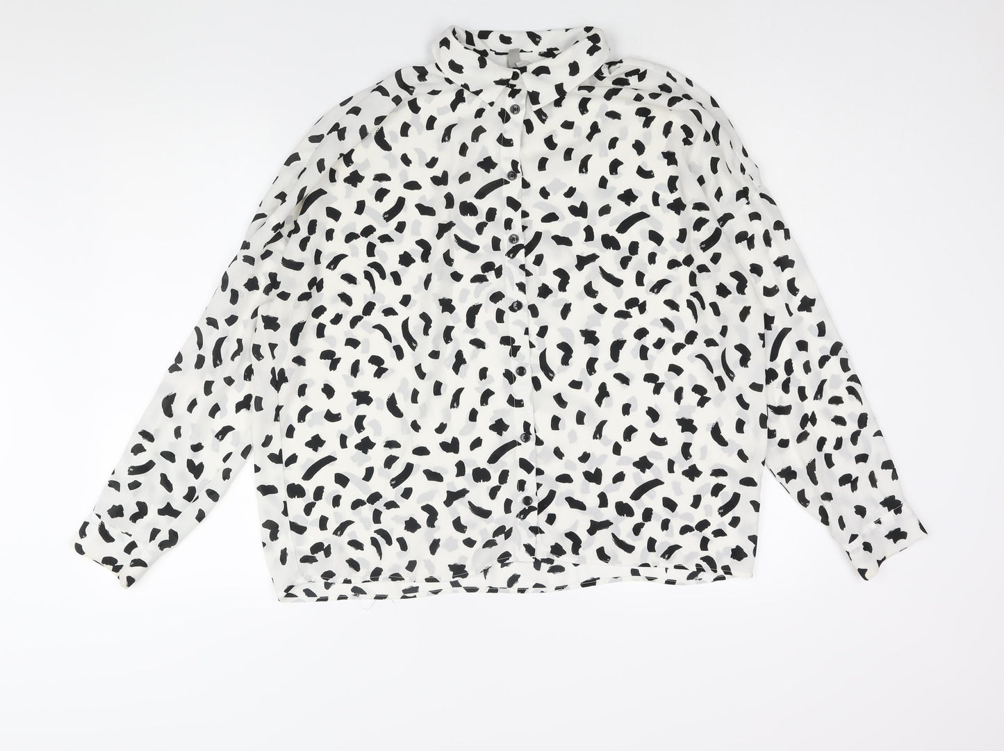 ASOS Womens White Geometric Polyester Basic Button-Up Size 14 Collared