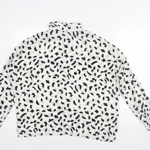 ASOS Womens White Geometric Polyester Basic Button-Up Size 14 Collared