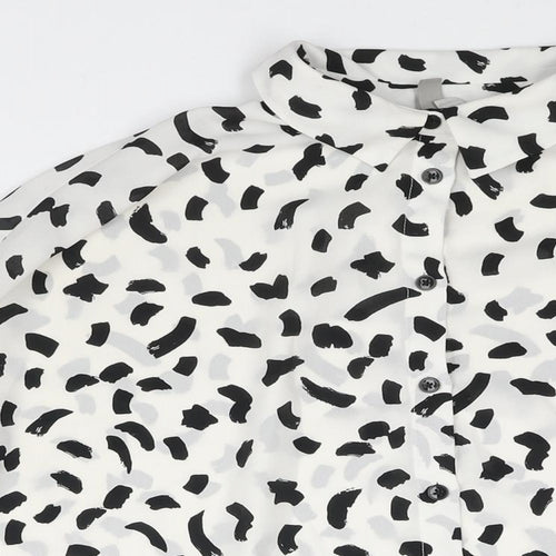 ASOS Womens White Geometric Polyester Basic Button-Up Size 14 Collared