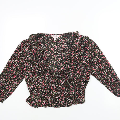 Miss Selfridge Womens Multicoloured Floral Polyester Wrap Blouse Size 6 V-Neck - Frill