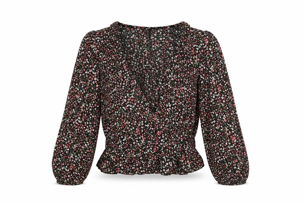 Miss Selfridge Womens Multicoloured Floral Polyester Wrap Blouse Size 6 V-Neck - Frill
