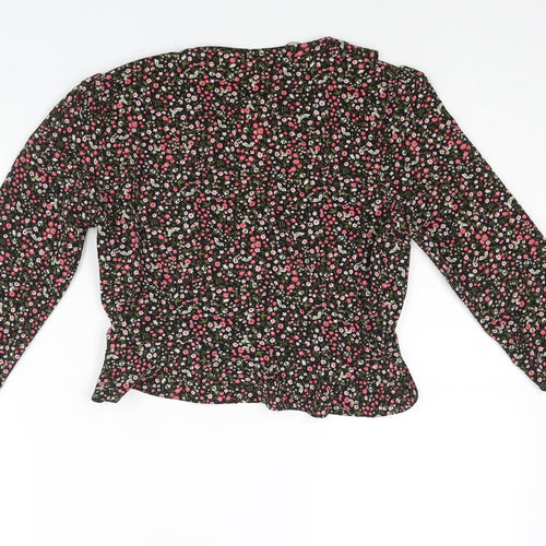 Miss Selfridge Womens Multicoloured Floral Polyester Wrap Blouse Size 6 V-Neck - Frill